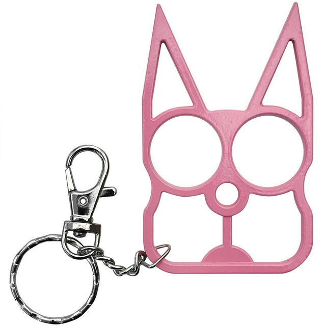 a pink WeaponTek Cat Keychain Self-Defense Metal Knuckle Weapon