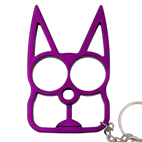 Purple cat-shaped Keychain Self-Defense Metal Knuckle Weapon with metal keyring hook from Weapontek
