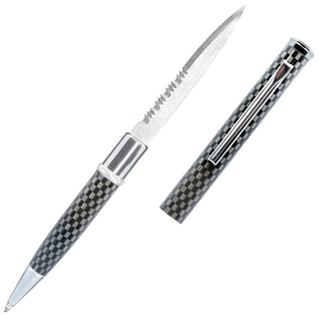 checkered WeaponTek Concealed Stainless Steel Serrated Pen Knife 2.13"