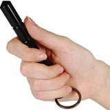 Hand holding a 5.5" Black Tactical Pointed Tip Aircraft Aluminum Kubotan from WeaponTek