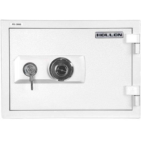 A closed white Hollon 360D Fireproof Combination Dial Home Safe