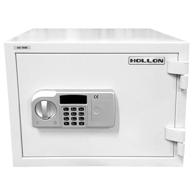 A closed white Hollon 360E Fireproof Electronic Keypad Lock Home Safe