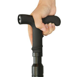a hand holding a ZAP™ Covert Rechargeable LED Stun Gun Walking Cane 1M