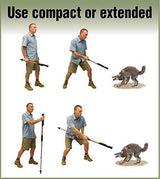 an informational graphic on how to use the ZAP Hike 'n Strike™ LED Stun Gun Staff