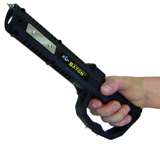 a hand holding ZAP™ Rechargeable 4-Contact Point Stun Baton 1M