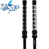 a close up angle of the ZAP Rechargeable LED Stun Gun Walking Cane's stun prongs