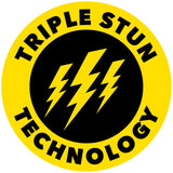 Yellow and black logo with text: TRIPLE STUN TECHNOLOGY